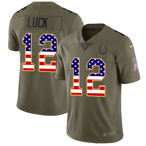 Nike Colts #12 Andrew Luck Olive/USA Flag Men's Stitched NFL Limited Salute To Service Jersey